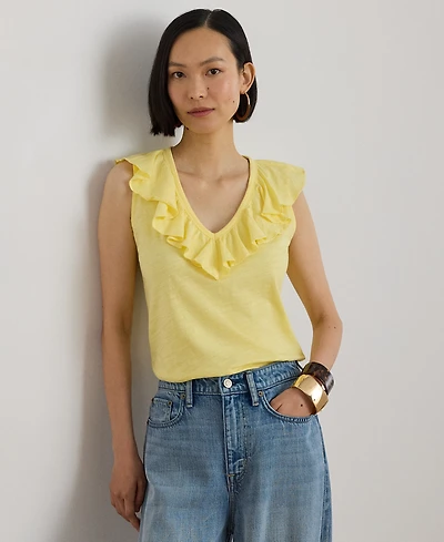 Lauren Ralph Petite Ruffle-Trim V-Neck Sleeveless Top