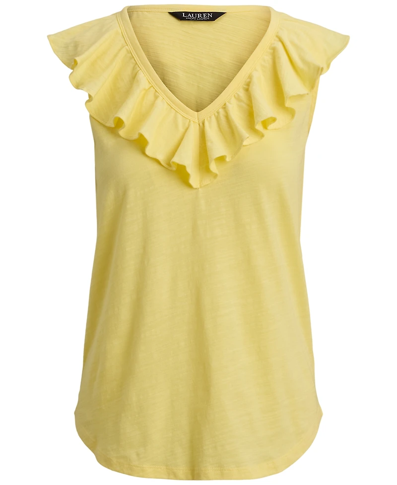 Lauren Ralph Petite Ruffle-Trim V-Neck Sleeveless Top