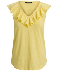 Lauren Ralph Petite Ruffle-Trim V-Neck Sleeveless Top