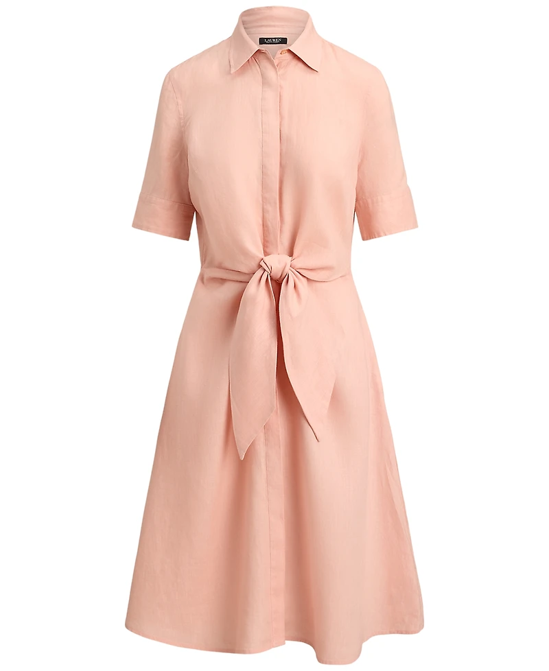 Lauren Ralph Petite 100% Linen Tie-Front Shirtdress