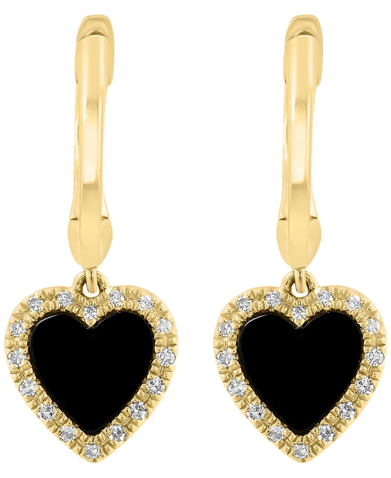 Effy Collection Onyx & Diamond (1/10 ct. t.w.) Drop Earrings in 14k Yellow Gold