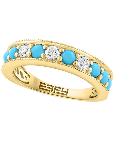 Effy Collection Diamond (1/3 ct. t.w.) and Turquoise Ring in 14k Yellow Gold