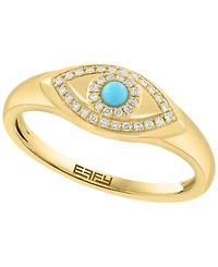 Effy Collection Diamond (1/10 ct. t.w.) and Turquoise Ring in 14k Yellow Gold