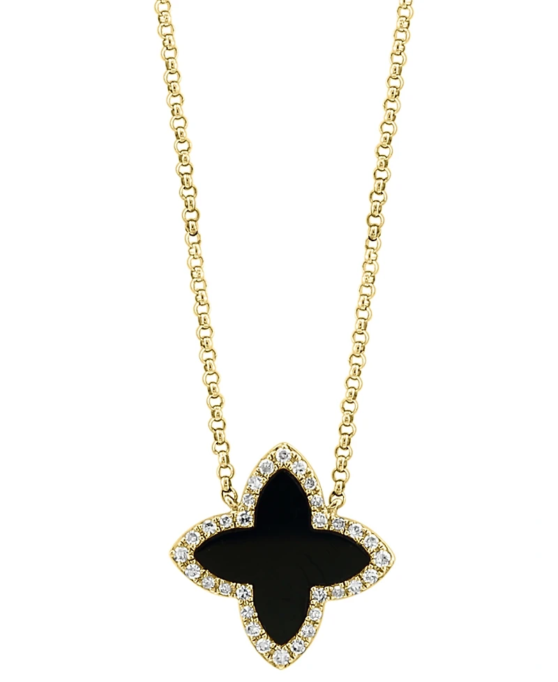 Effy Collection Onyx & Diamond (1/10 ct. t.w.) Pendant Necklace in 14k Yellow Gold