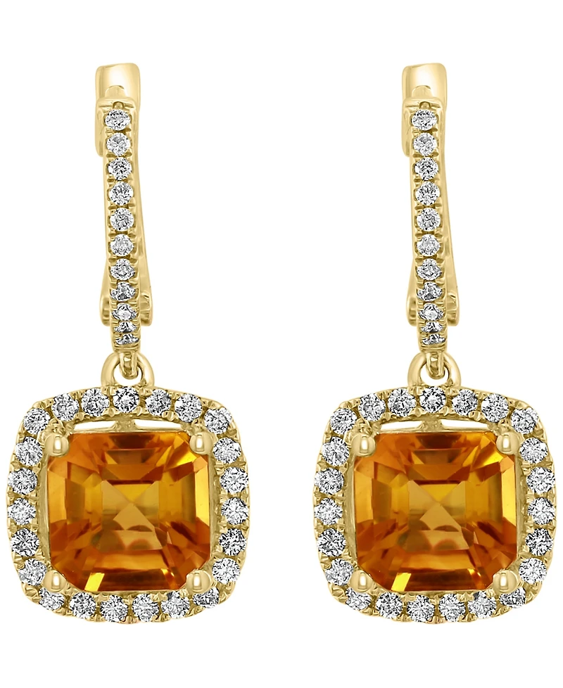 Effy Collection Diamond (3/8 ct. t.w.) and Citrine (3-7/8 ct. t.w.) Earrings in 14k Yellow Gold