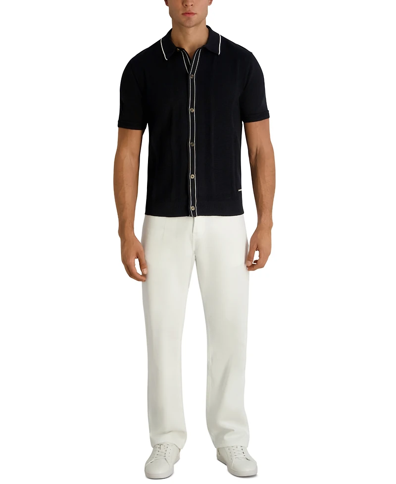 Karl Lagerfeld Paris Men's Short-Sleeve Regular-Fit Woven Sweater