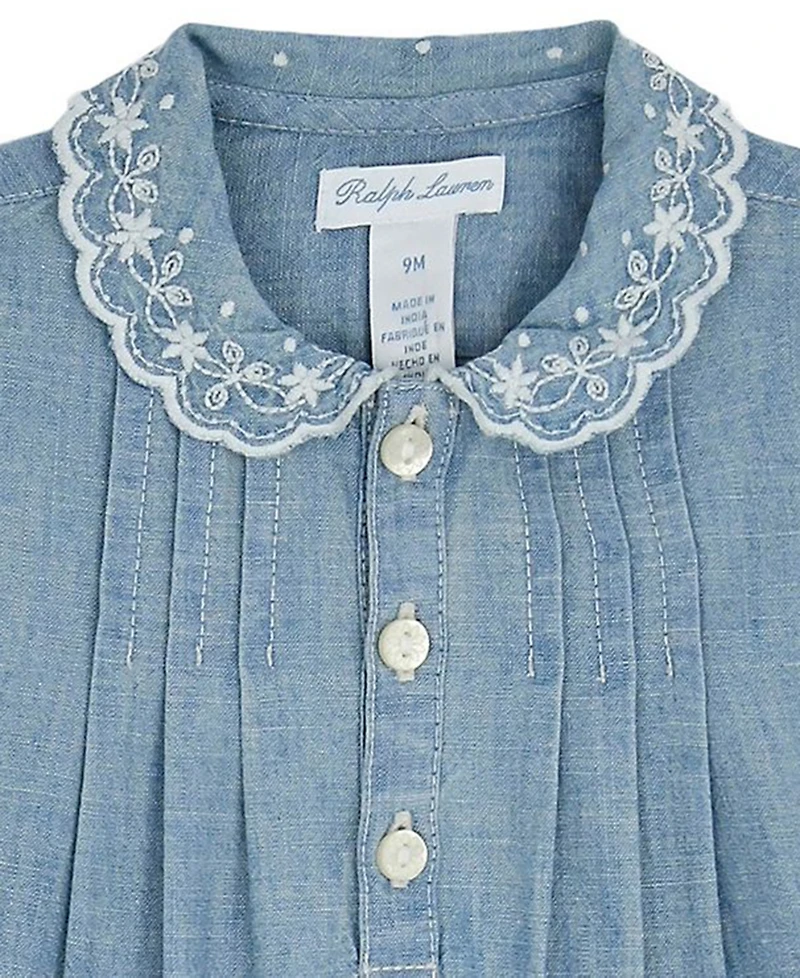 Ralph Lauren Baby Girls' Indigo Cotton Chambray Dress and Bloomer