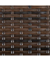 Outsunny 6 Pcs Patio Dining Set All Weather Rattan Wicker Furniture Set with Wood Grain Top Table and Soft Cushions, Beige