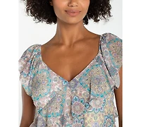 Liverpool Los Angeles Women's Flutter-Sleeve Draped Blouse