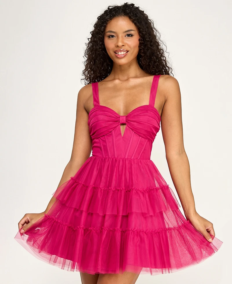 Seni & Cade Juniors' Sweetheart Neck Tiered Skirt Dress