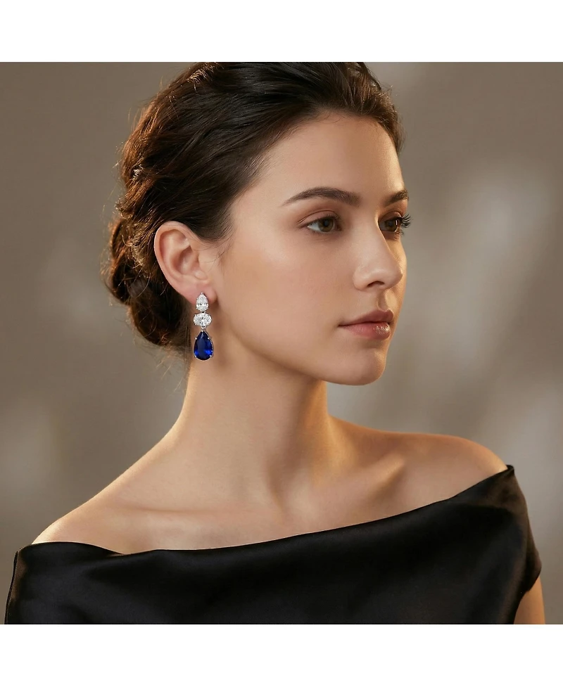 Radiant White Gold Plated Drop Earrings Sterling Silver with Pear Shape and Oval Cubic Zirconia