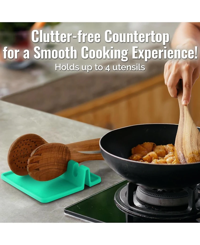 Silicone Utensil Rest with Drip Pad for Multiple Utensils