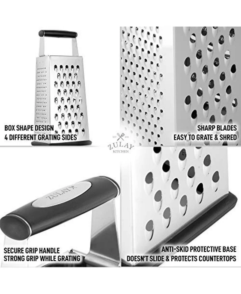 4-Sided Cheese Grater - Stainless Steel Grater With Easy Grip Handle & Anti-Skid Base (Large)