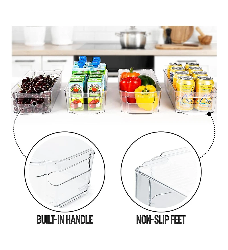 4 Pack Large Clear Fridge Organizers and Storage