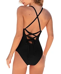 Cupshe Women's V-Neck Cross-Back Straps One-Piece Swimsuit