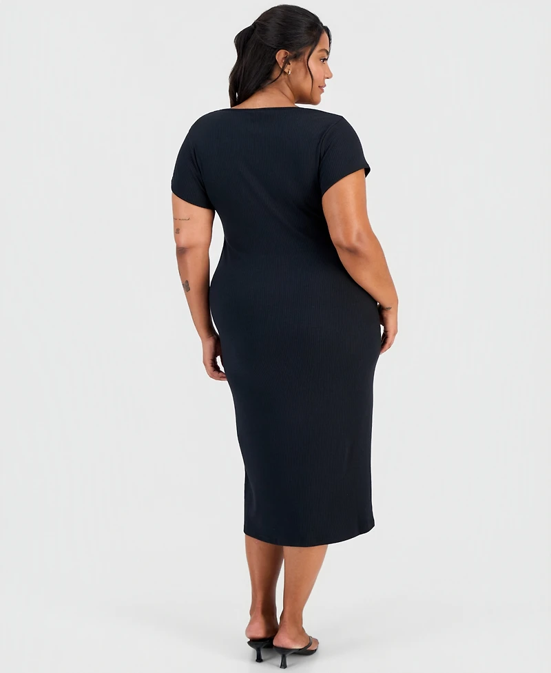 Full Circle Trends Trendy Plus Short-Sleeve Square-Neck Bodycon Dress