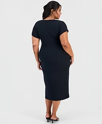 Full Circle Trends Trendy Plus Short-Sleeve Square-Neck Bodycon Dress