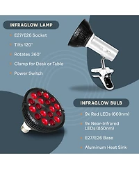 LifePro InfraGlow Red & Near Infrared Light Therapy Lamp – 18-led Clip-On Infrared Lamp for Body, Pain Relief, Skin Wellness & At-Home Recovery