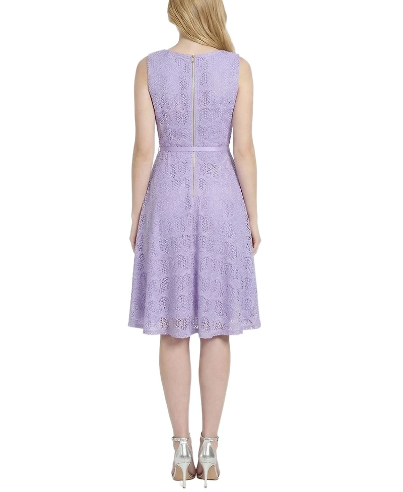 Ny Collection Women's Sleeveless Lace Belted Dress