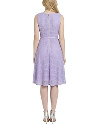 Ny Collection Women's Sleeveless Lace Belted Dress