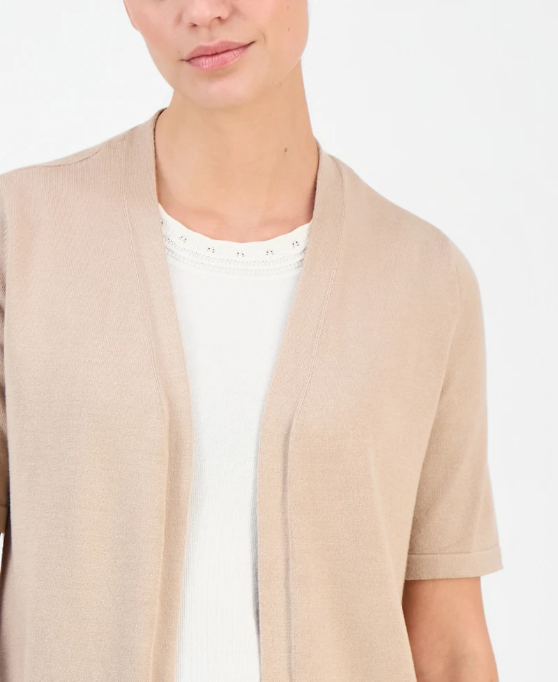 Anne Klein Essentials Petite Open-Front Elbow-Sleeve Cardigan