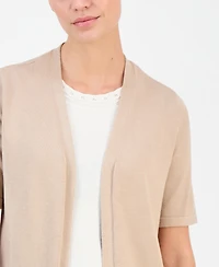 Anne Klein Essentials Petite Open-Front Elbow-Sleeve Cardigan