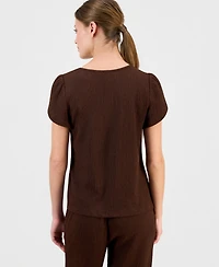 Anne Klein Essentials Petite Gathered Tulip-Sleeve Top