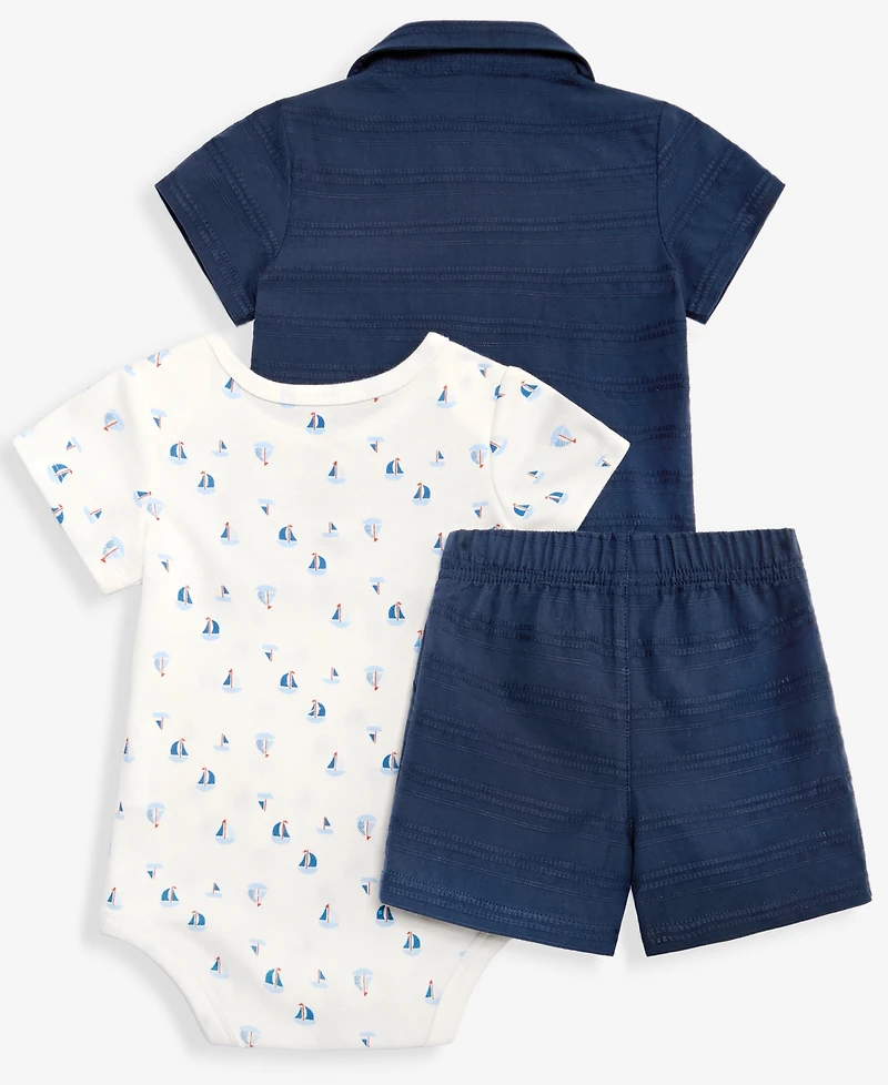 First Impressions Baby Boys' 3M-24M Resort Cotton Shirt, Bodysuit & Shorts, 3-Piece Set, Macy's Exclusive