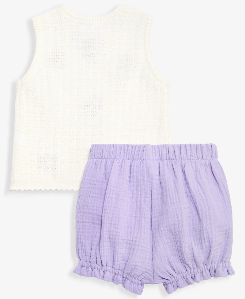 First Impressions Baby Girls' 3M-24M Cotton Embroidered Crochet Top & Shorts, 2-Piece Set, Macy's Exclusive