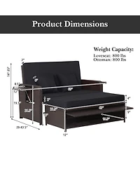 Patio Rattan Loveseat Set Daybed Lounge Storage Ottoman Side Tables Adjust