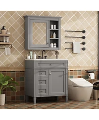 Sillysis 30'' Bathroom Vanity Set with Mirror Cabinet, Solid Wood & Mdf, Soft Close Drawers, Ample Storage for Modern Bathrooms