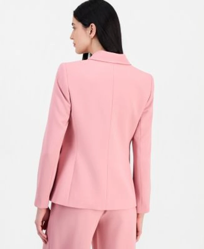 Tahari Asl Womens One Button Peak Lapel Blazer Short Sleeve Sweater T Shirt Mid Rise Wide Leg Pants