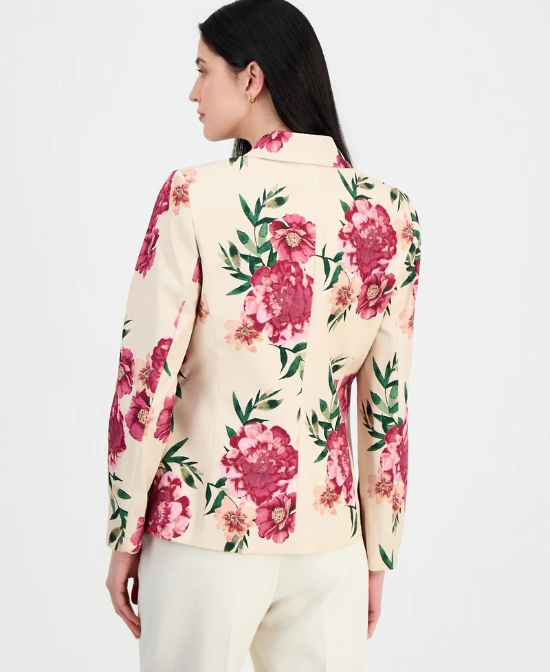 Tahari Asl Petite Printed Lapel Collar One-Button Jacket