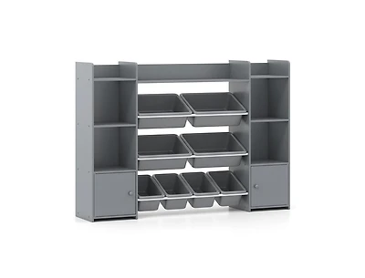 Slickblue Large Kids Storage Organizer with 8 Bins and Bookshelf