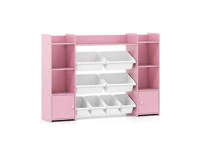 Slickblue Large Kids Storage Organizer with 8 Bins and Bookshelf