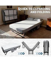 gaomon Folding Bed with Mattress, 75" x 38" Folded Bed with 5 Memory Foam Mattress and Sturdy Metal Frame, Rollaway Guest Beds on Wheels for