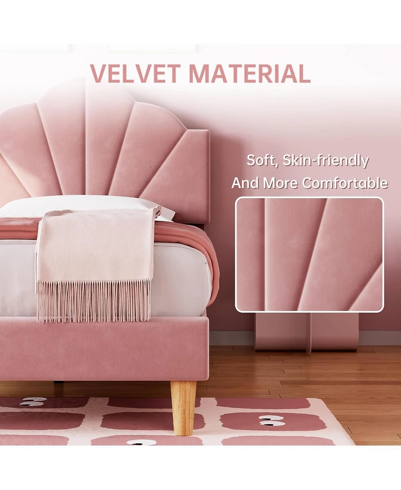 gaomon Twin Xl Bed Frame, Velvet Upholstered Platform Frame with Height Adjustable Headboard for Boys & Girls, Wood Slat Support