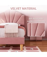 gaomon Twin Xl Bed Frame, Velvet Upholstered Platform Frame with Height Adjustable Headboard for Boys & Girls, Wood Slat Support