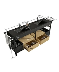 Sillysis Industrial Double Bathroom Vanity with Artificial Stone Sinks, Large Freestanding Bathroom Vanity without Faucet