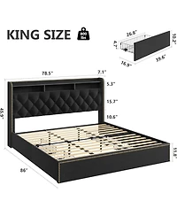 gaomon King Size Bed Frame with 4 Storage Drawers, Velvet Fabric Upholstered Platform Bed with Tufted Headboard, Wooden Slats, No Box Spring Required