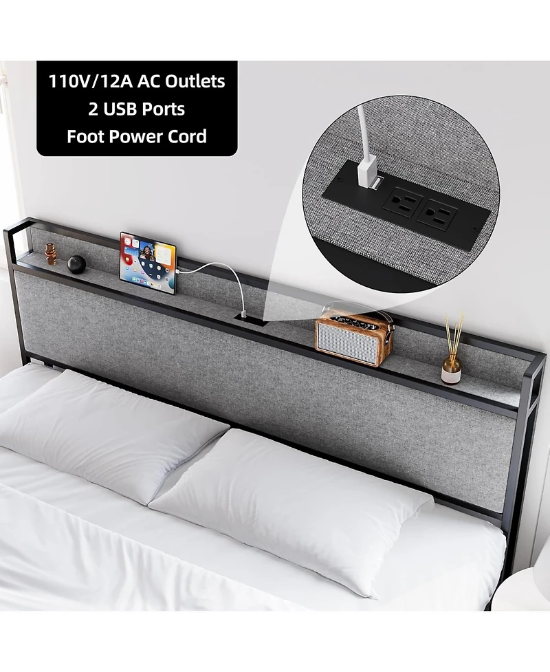 gaomon King Upholstered Bed with Usb & 2 Drawers