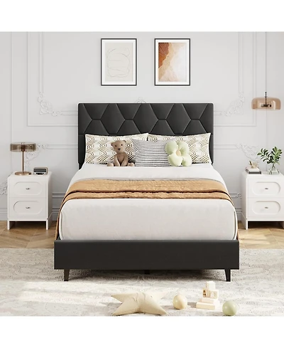 gaomon Grey Twin Bed Frame with Upholstered Headboard