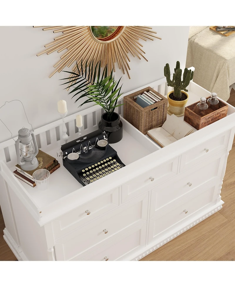 Homsee Changing Table with 7-Drawers, Guardrail Top, Anti-Tip Safety Feature