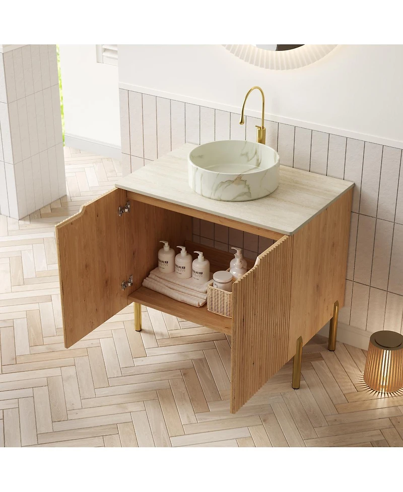 Sillysis Freestanding Bathroom Vanity with Sink, Sintered Stone Countertop, Soft Close Double Doors, Large Storage Cabinet