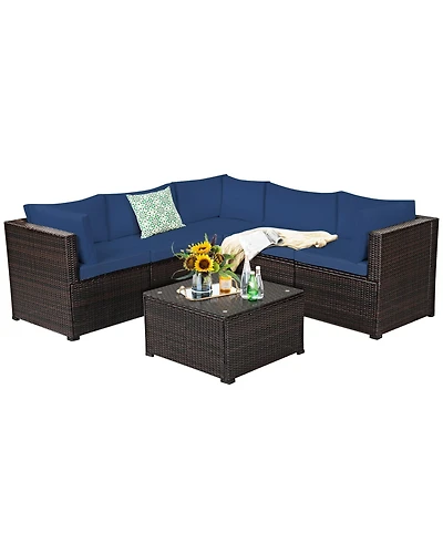 Gymax 6PCS Rattan Patio Sectional Sofa Conversation Set Outdoor w/ Cushions