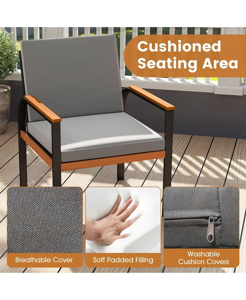 Gymax 3 Pieces Patio Furniture Set Outdoor Bistro Conversation Set w/ Acacia Wood Side Table