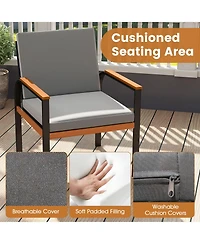 Gymax 3 Pieces Patio Furniture Set Outdoor Bistro Conversation Set w/ Acacia Wood Side Table