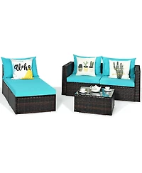 Gymax 5PCS Cushioned Rattan Patio Conversation Set w/ Coffee Table Ottoman
