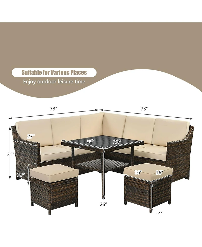 Gymax 6PCS Rattan Patio Sectional Sofa Set Cushioned Conversation Furniture Set