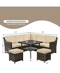 Gymax 6PCS Rattan Patio Sectional Sofa Set Cushioned Conversation Furniture Set